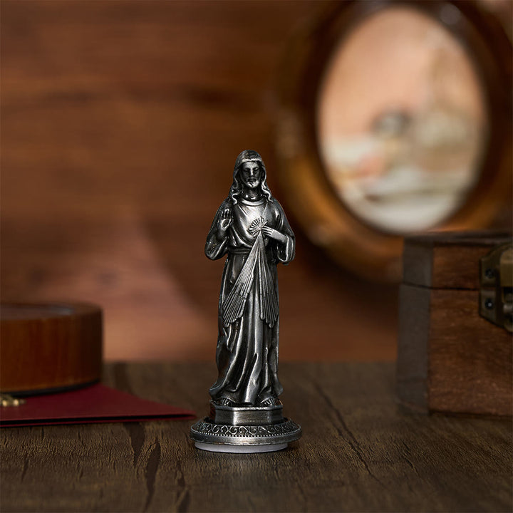 SolaceBeads Divine Mercy Jesus Statue, Two Vintage‑Tone: Divine Blessing Devotional Figurine - Antique Pewter‑Tone - image 2