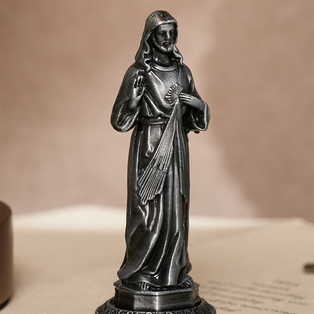 SolaceBeads Divine Mercy Jesus Statue, Two Vintage‑Tone: Divine Blessing Devotional Figurine - image 8