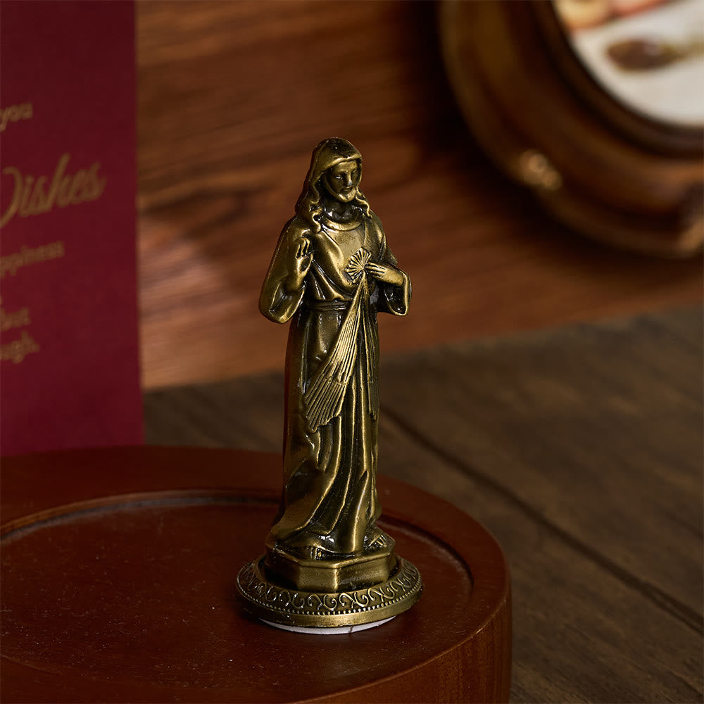 SolaceBeads Divine Mercy Jesus Statue, Two Vintage‑Tone: Divine Blessing Devotional Figurine - image 5