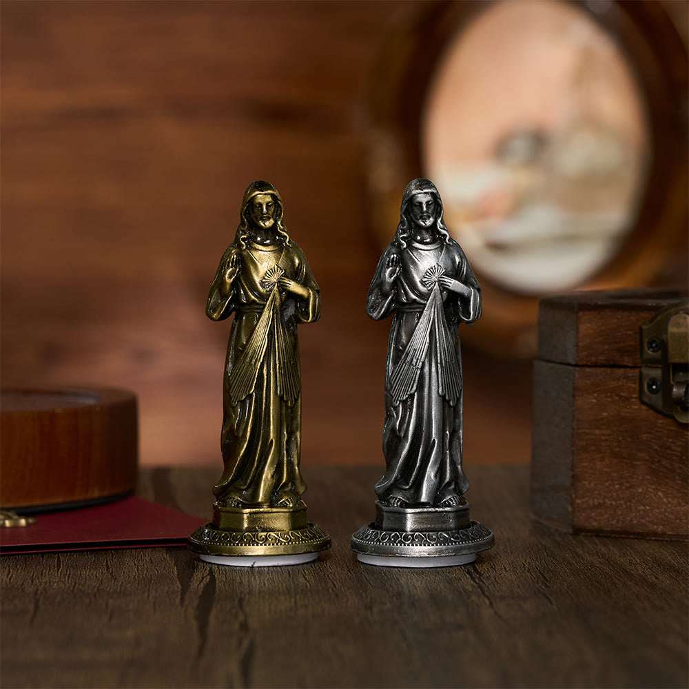 SolaceBeads Divine Mercy Jesus Statue, Two Vintage‑Tone: Divine Blessing Devotional Figurine - image 0