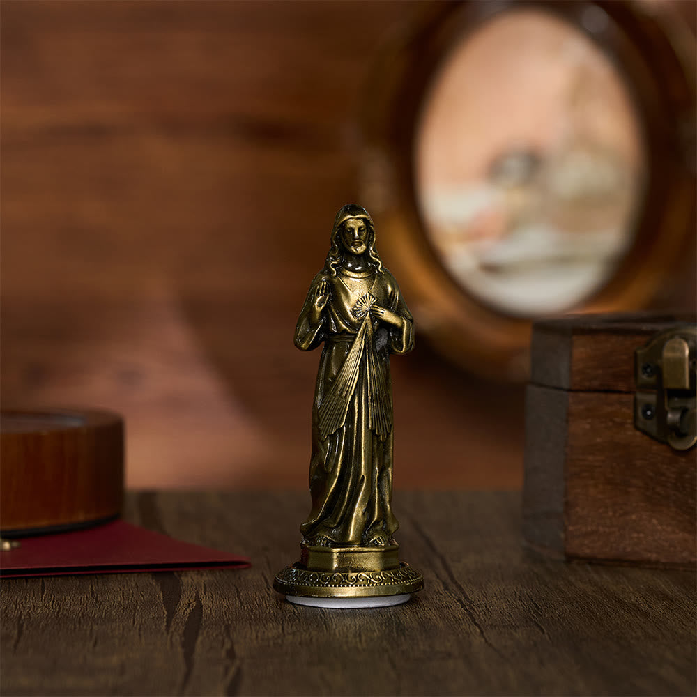SolaceBeads Divine Mercy Jesus Statue, Two Vintage‑Tone: Divine Blessing Devotional Figurine - Antique Bronze‑Tone - image 1