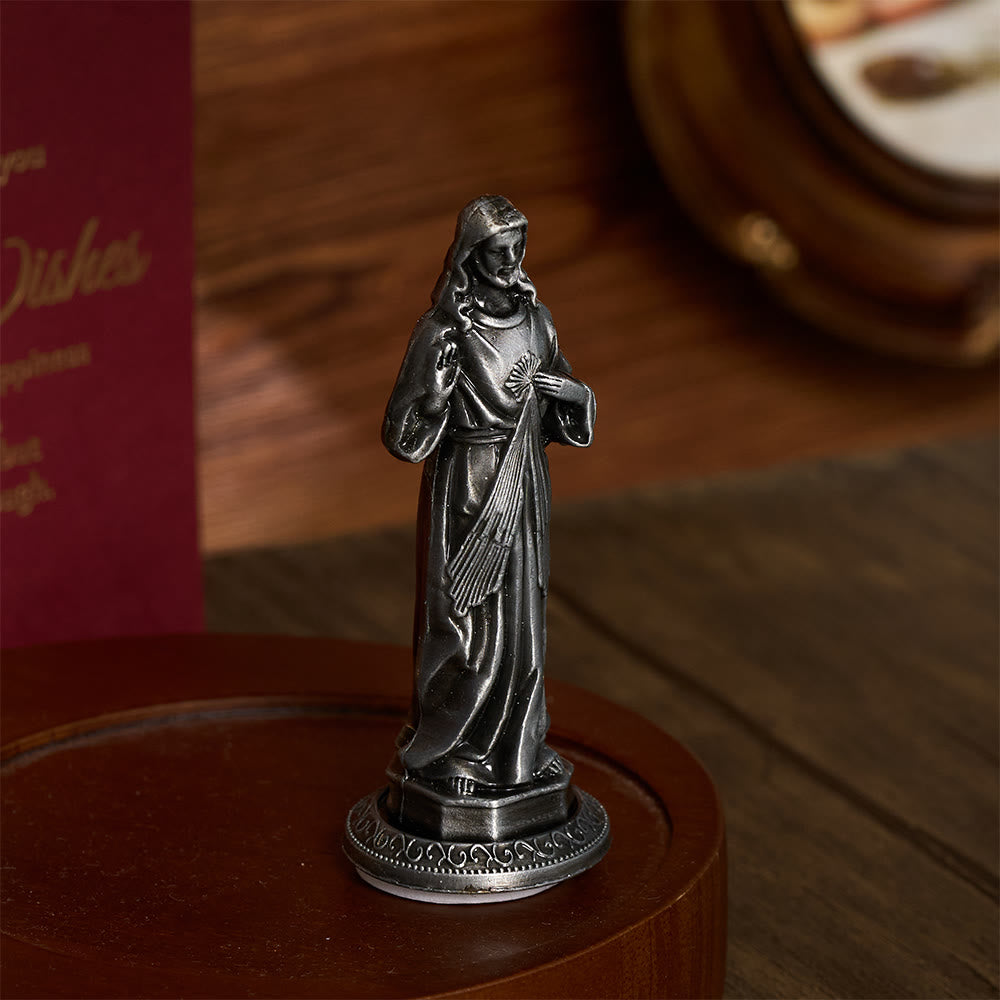 SolaceBeads Divine Mercy Jesus Statue, Two Vintage‑Tone: Divine Blessing Devotional Figurine - image 6