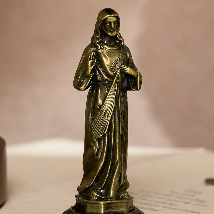 SolaceBeads Divine Mercy Jesus Statue, Two Vintage‑Tone: Divine Blessing Devotional Figurine - image 7