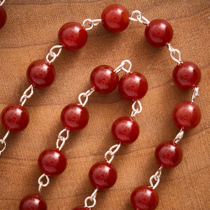 SolaceBeads Red Agate Handmade Rosary With Roses &amp; Four‑way Crucifix: Pray With Madonna &amp; Child - image 1
