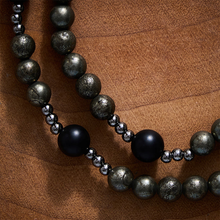 SolaceBeads Pyrite &amp; Black Onyx Stone Rosary Bracelet With Jerusalem Cross: Strength And Power - image 1
