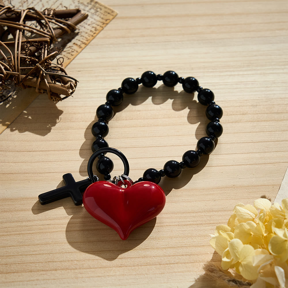 Solacebeads Black Bead &amp; Red Heart Phone Charm With Black Metal Cross: Love And Faith In Daily Life - image 6