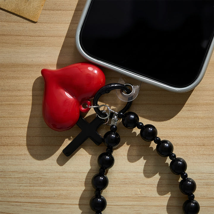 Solacebeads Black Bead &amp; Red Heart Phone Charm With Black Metal Cross: Love And Faith In Daily Life - image 3