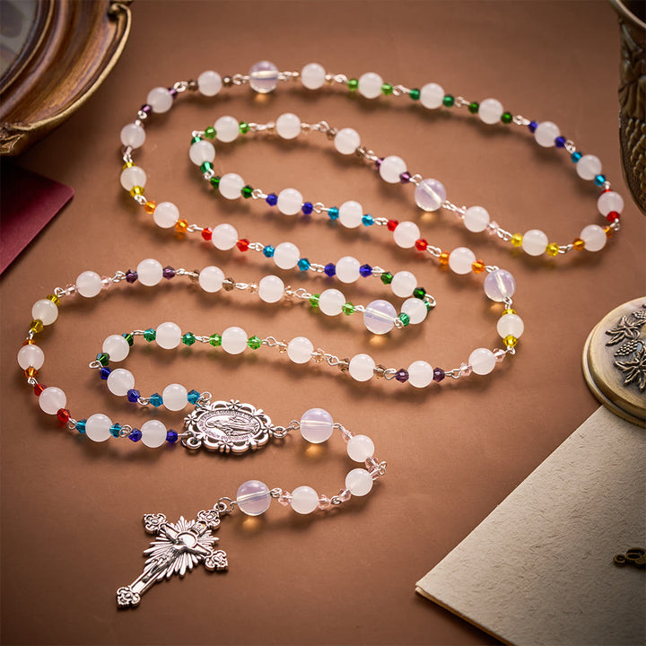 SolaceBeads White Glass Artistic Rosary: Elegant Beaded Chain for Your Daily Prayer - White - image 0