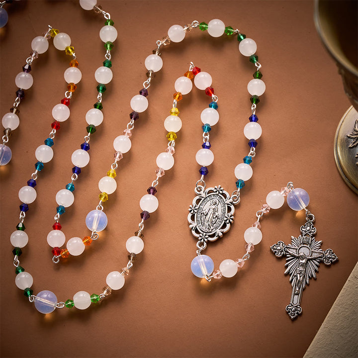 SolaceBeads White Glass Artistic Rosary: Elegant Beaded Chain for Your Daily Prayer - image 4
