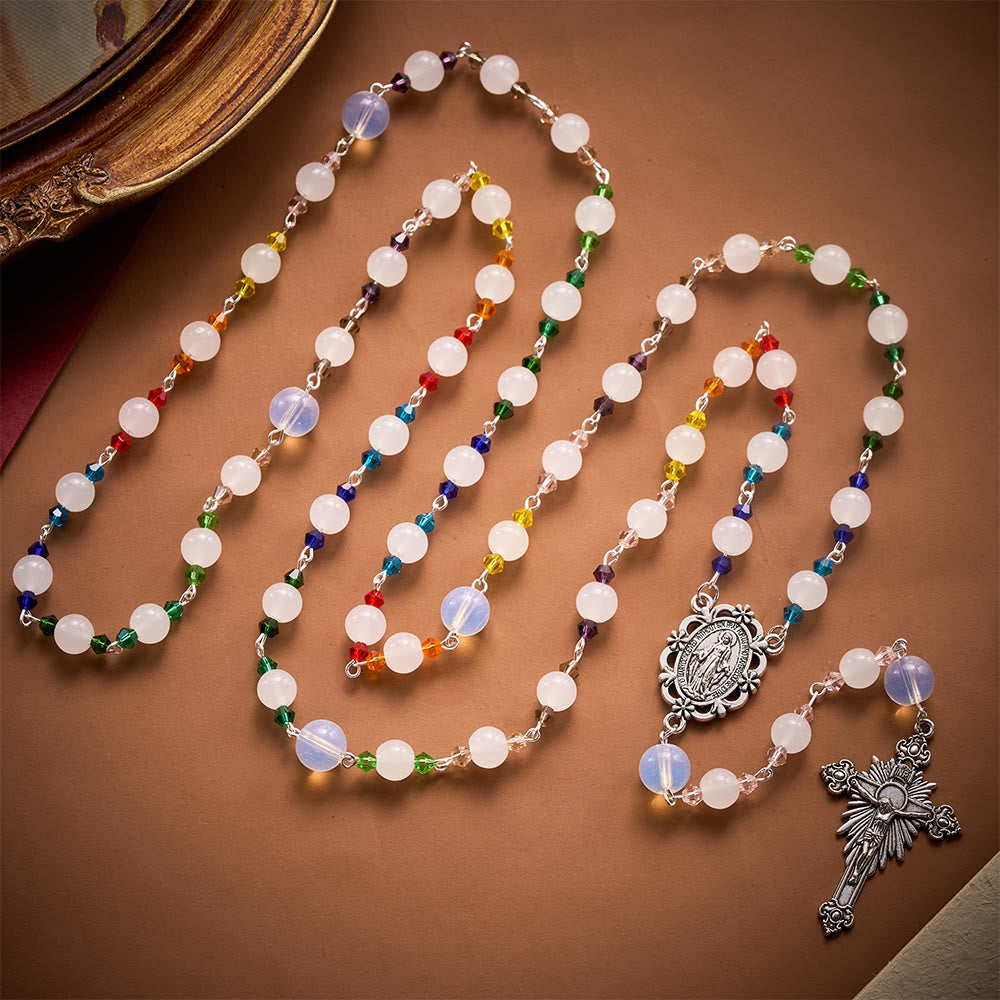 SolaceBeads White Glass Artistic Rosary: Elegant Beaded Chain for Your Daily Prayer - image 3
