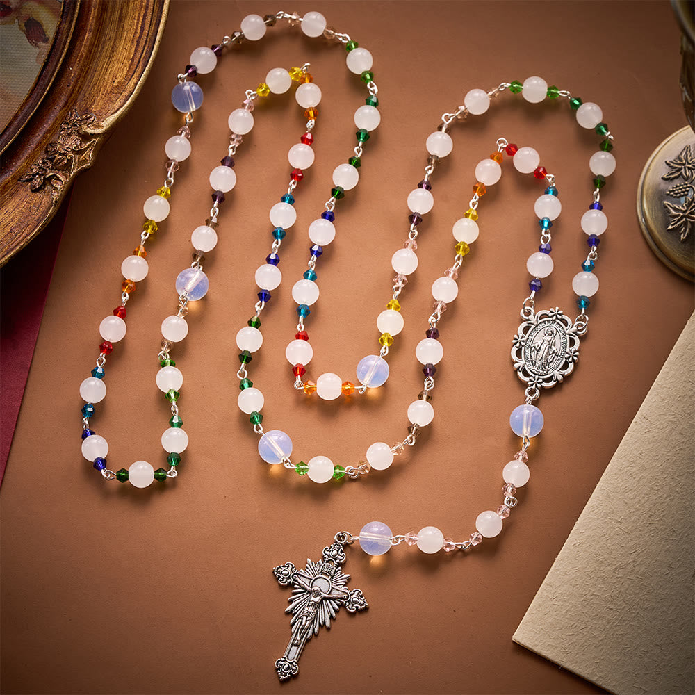 SolaceBeads White Glass Artistic Rosary: Elegant Beaded Chain for Your Daily Prayer - image 1