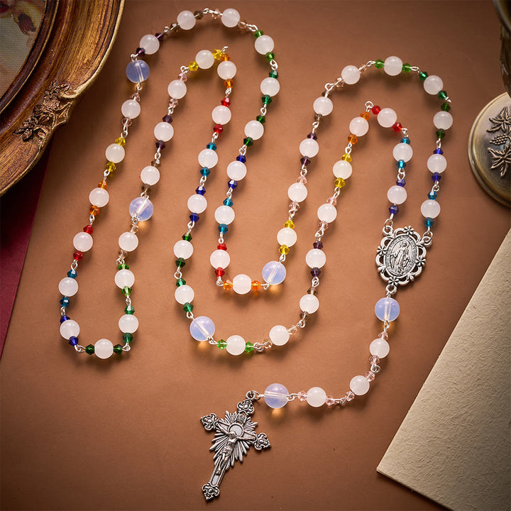 SolaceBeads White Glass Artistic Rosary: Elegant Beaded Chain for Your Daily Prayer - image 1