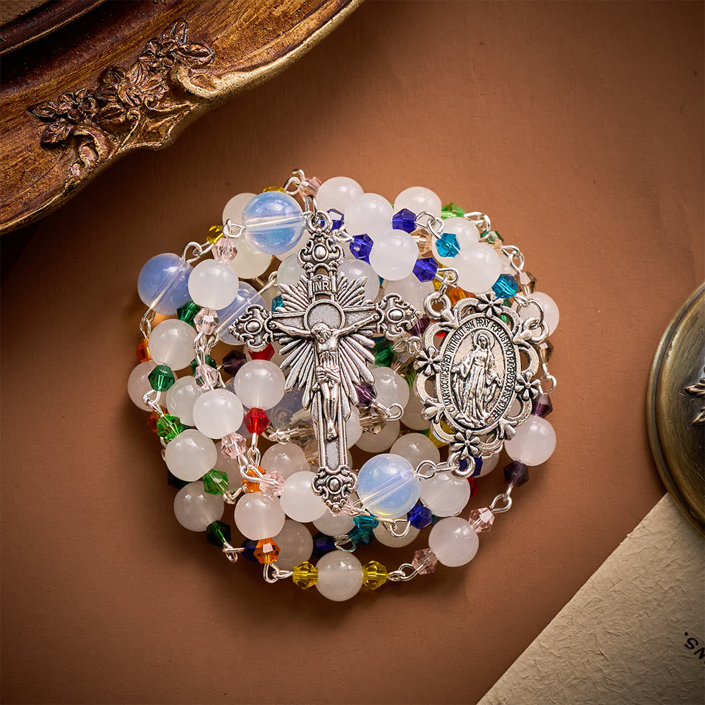 SolaceBeads White Glass Artistic Rosary: Elegant Beaded Chain for Your Daily Prayer - image 8