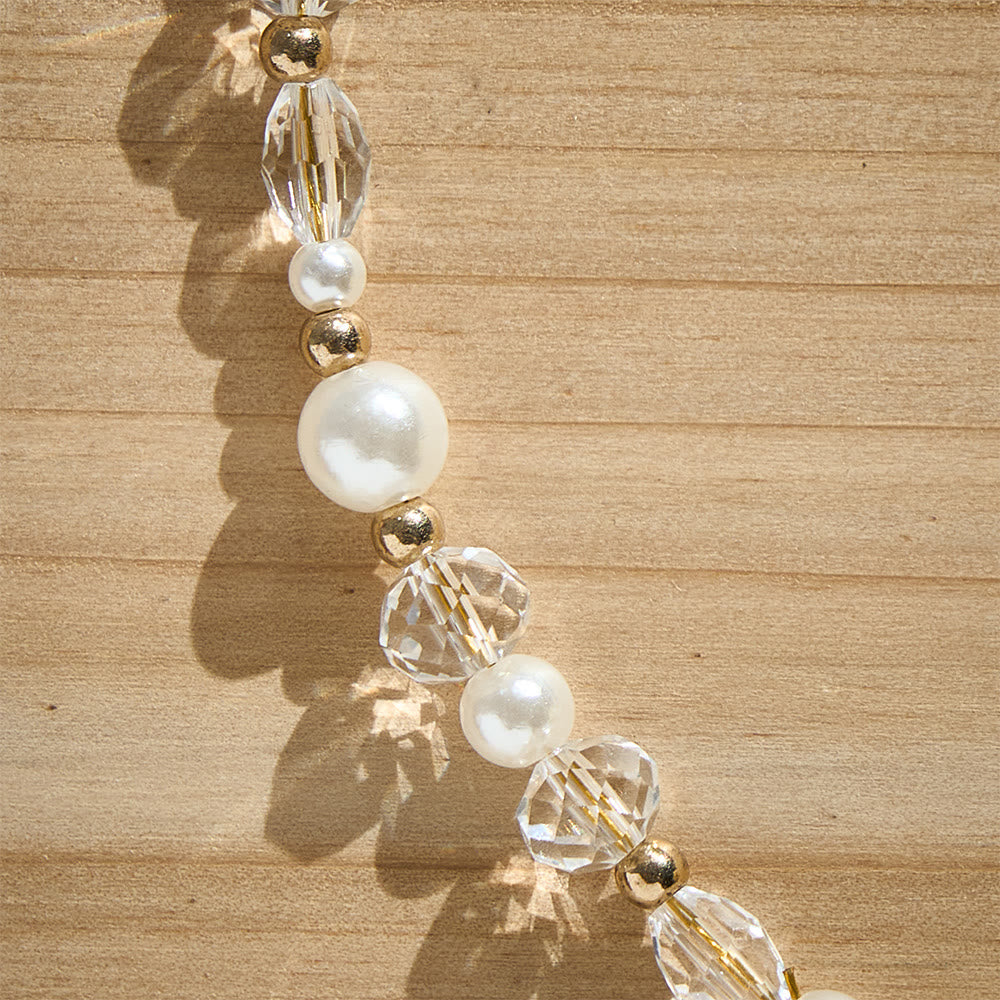 SolaceBeads Clear Crystal &amp; Pearl Phone Charm With Pearl‑Encrusted Cross: Grace in Luminous Sparkle - image 2