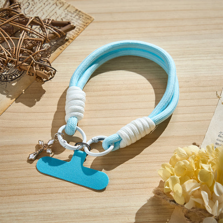 SolaceBeads Paracord Phone Charm: Inspiring Crucifix Pendant Daily Accessory - Sky Blue - image 0