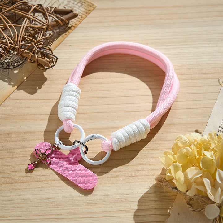 SolaceBeads Paracord Phone Charm: Inspiring Crucifix Pendant Daily Accessory - Pink - image 1