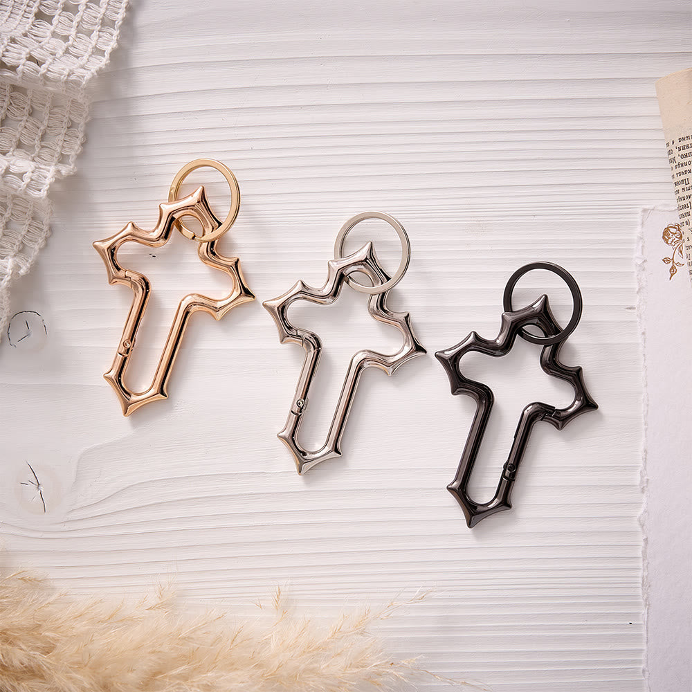 Solacebeads Openable Cross‑shaped Carabiner Keychain: Faith In Modern Metal - One Set - image 0