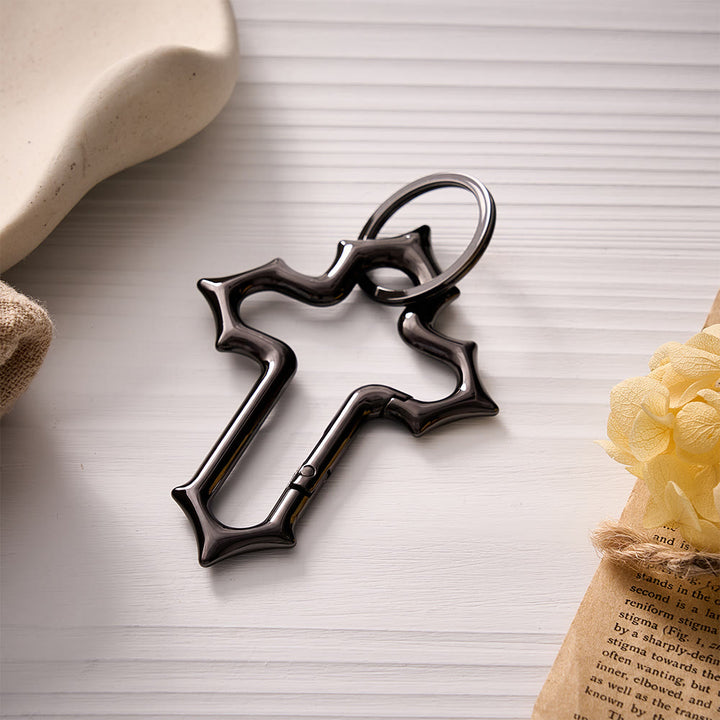 Solacebeads Openable Cross‑shaped Carabiner Keychain: Faith In Modern Metal - Gunmetal - image 3
