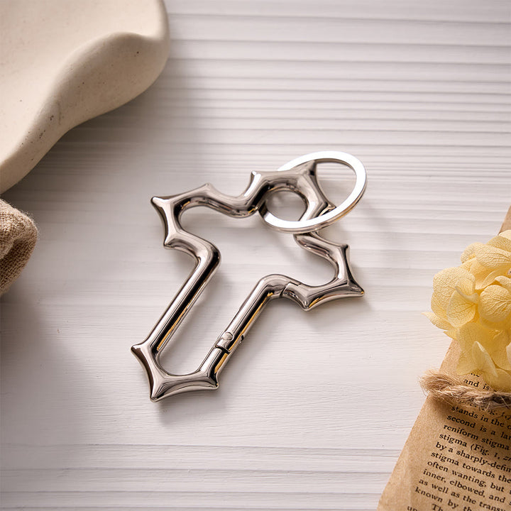 Solacebeads Openable Cross‑shaped Carabiner Keychain: Faith In Modern Metal - Silver - image 2