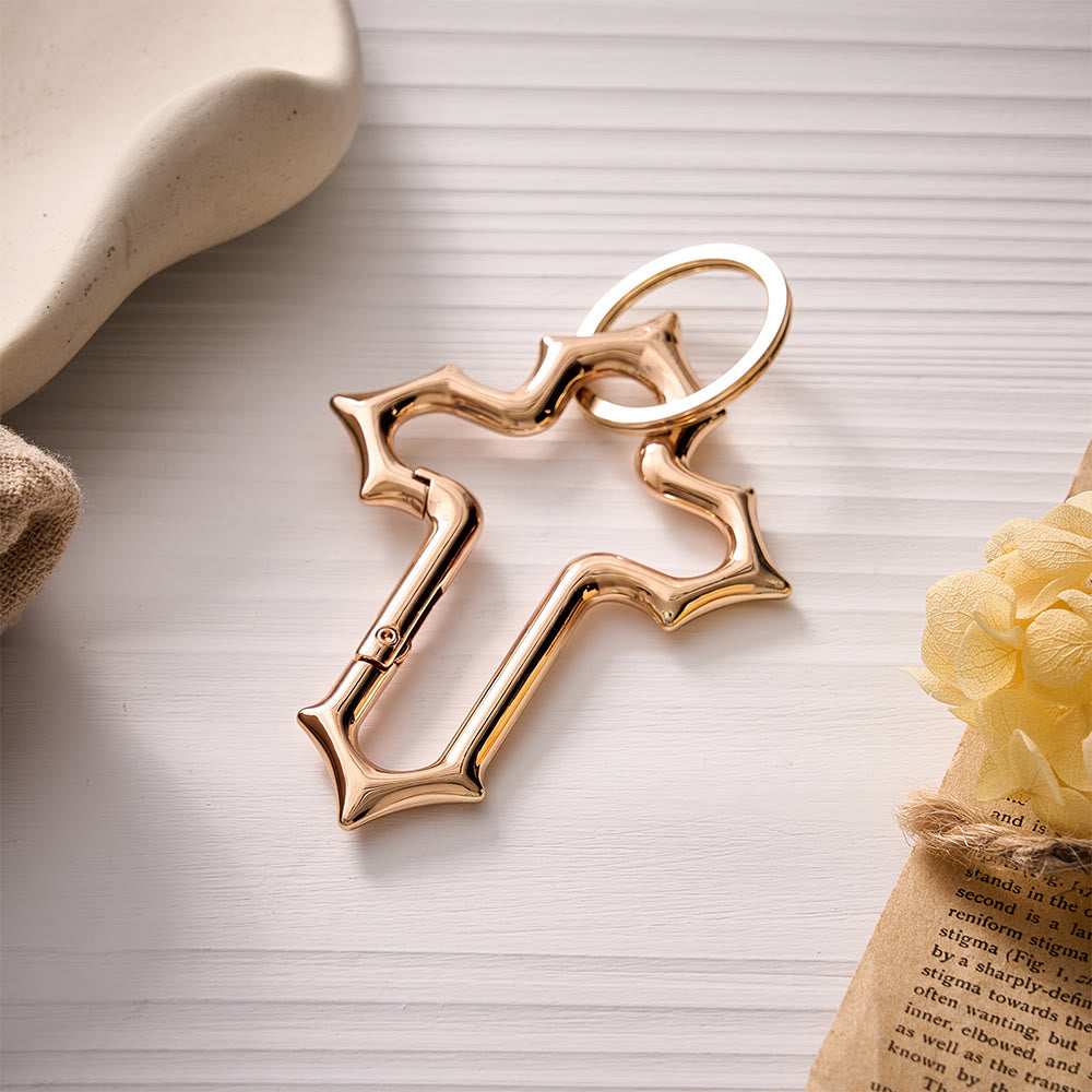 Solacebeads Openable Cross‑shaped Carabiner Keychain: Faith In Modern Metal - Gold - image 1