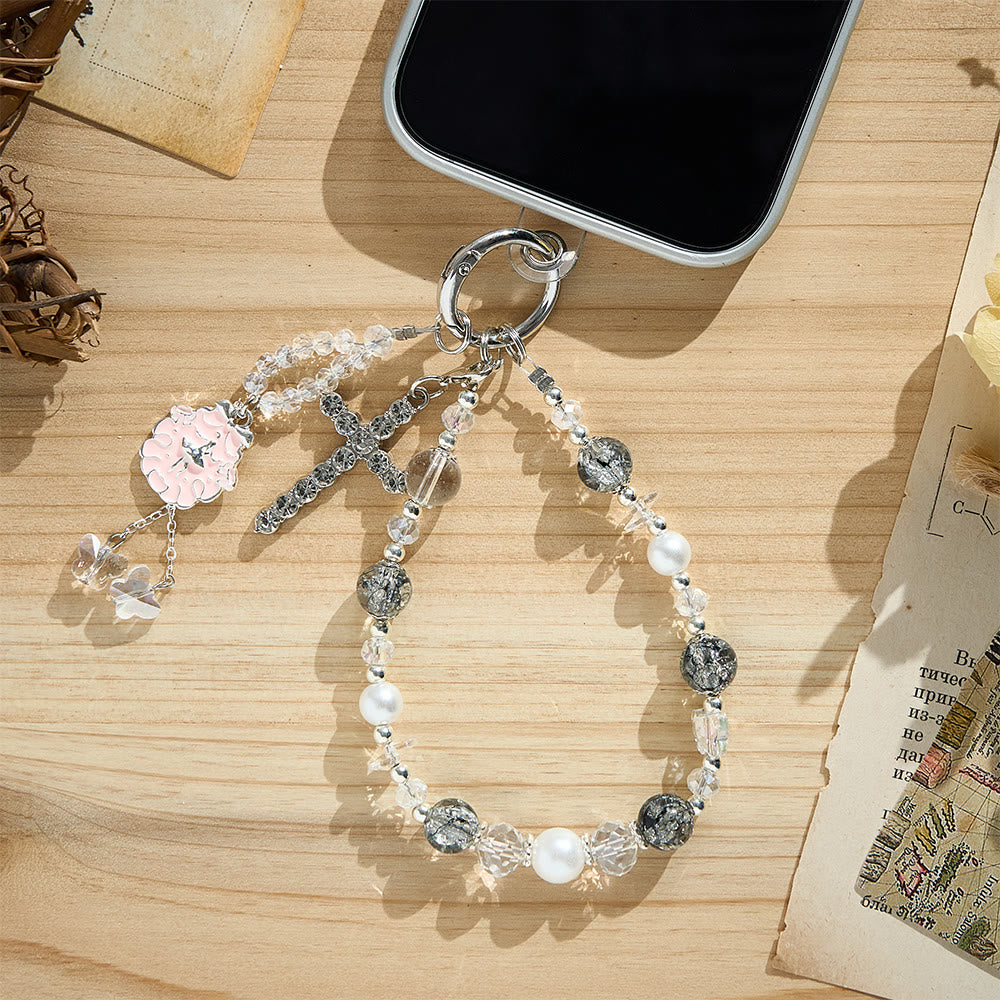 SolaceBeads Beaded Phone Charm: Gentle Design with Rhinestone Cross Pendant - image 2