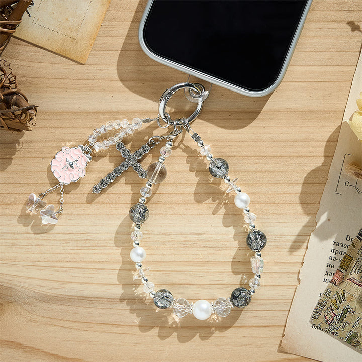 SolaceBeads Beaded Phone Charm: Gentle Design with Rhinestone Cross Pendant - image 2