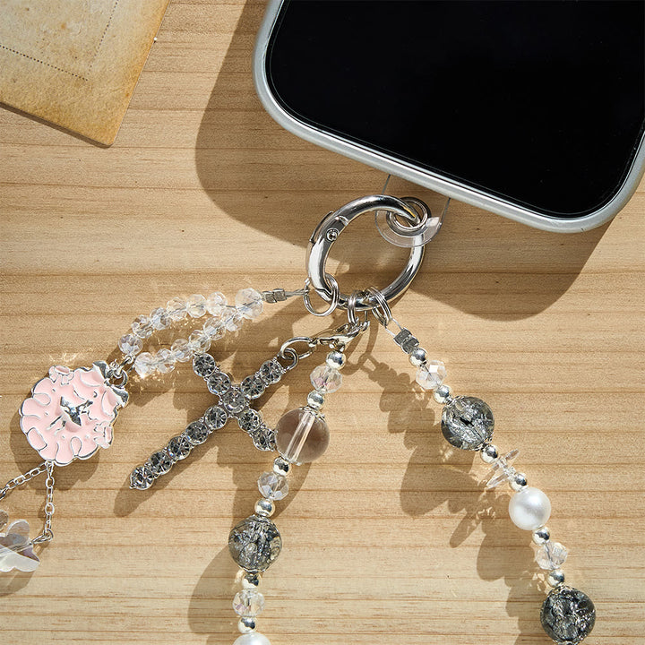 SolaceBeads Beaded Phone Charm: Gentle Design with Rhinestone Cross Pendant - image 3