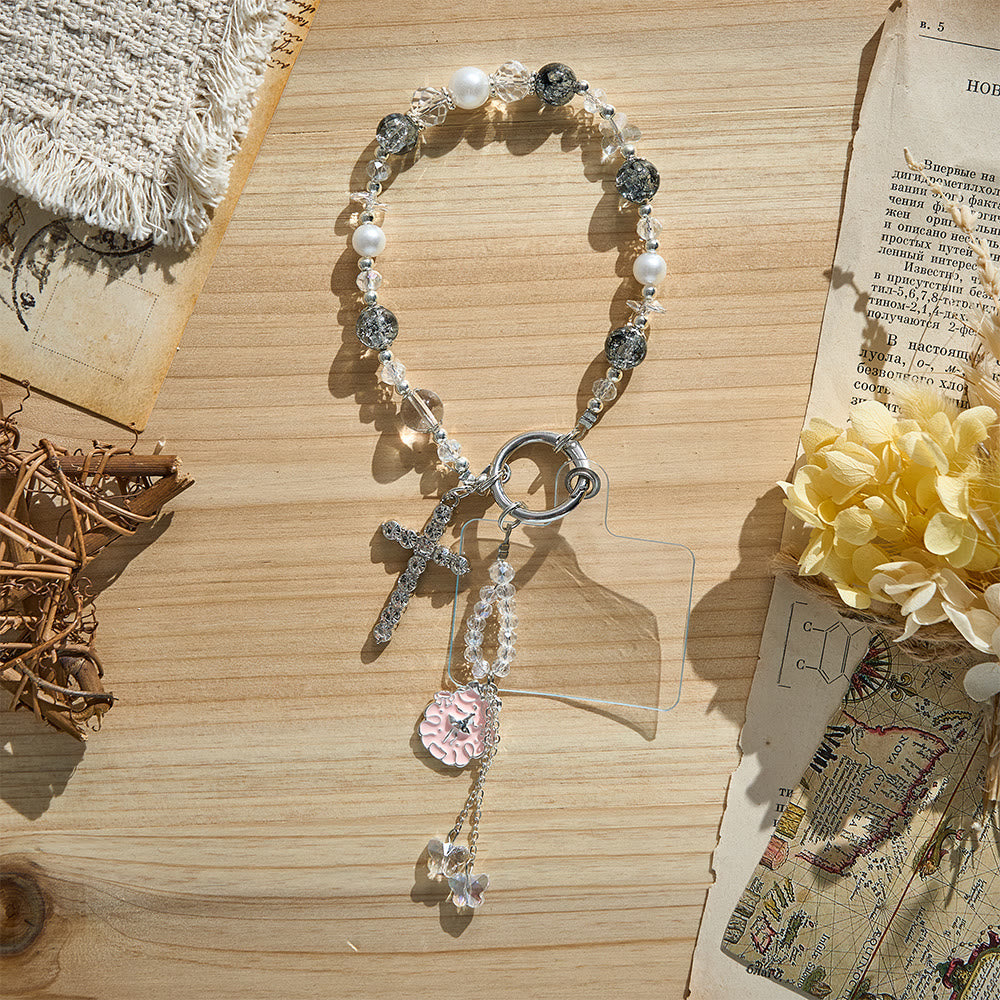 SolaceBeads Beaded Phone Charm: Gentle Design with Rhinestone Cross Pendant - image 7