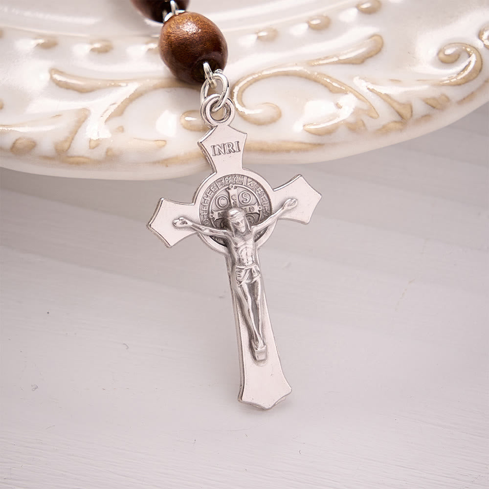 SolaceBeads Maple Wood Bead Keychain With St.Gerard &amp; Divine Mercy Medal: Devotion in Warm Timber - image 6