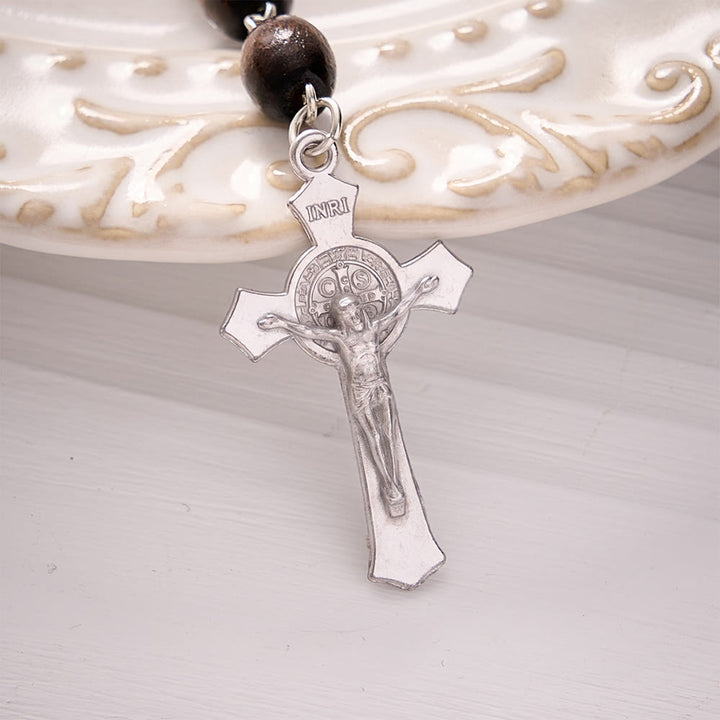 SolaceBeads Maple Wood Bead Keychain With St.Gerard &amp; Divine Mercy Medal: Devotion in Warm Timber - image 5