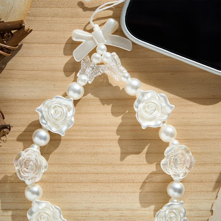 SolaceBeads Pearl Rose Beaded Phone Charm: Gentle Grace for Your Daily Companion - image 2