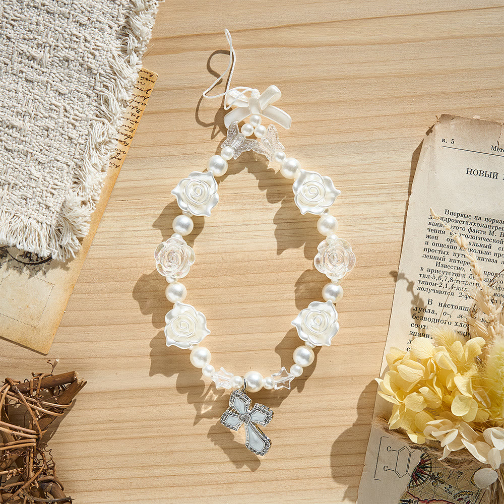 SolaceBeads Pearl Rose Beaded Phone Charm: Gentle Grace for Your Daily Companion - image 6