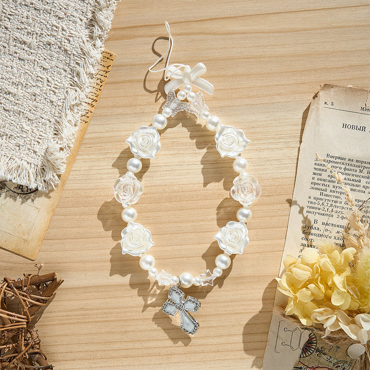 SolaceBeads Pearl Rose Beaded Phone Charm: Gentle Grace for Your Daily Companion - image 6
