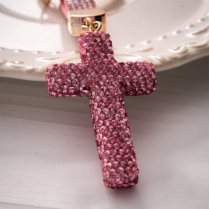 SolaceBeads Sparkling Rhinestone Cross Leather Keychain: Faith in Sparkling Glow - image 3