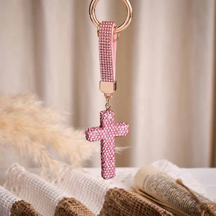 SolaceBeads Sparkling Rhinestone Cross Leather Keychain: Faith in Sparkling Glow - image 6