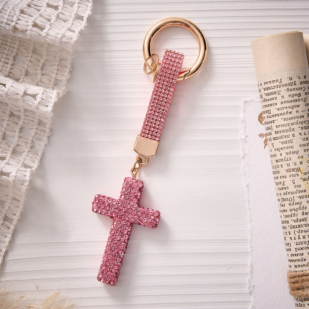 SolaceBeads Sparkling Rhinestone Cross Leather Keychain: Faith in Sparkling Glow - image 9