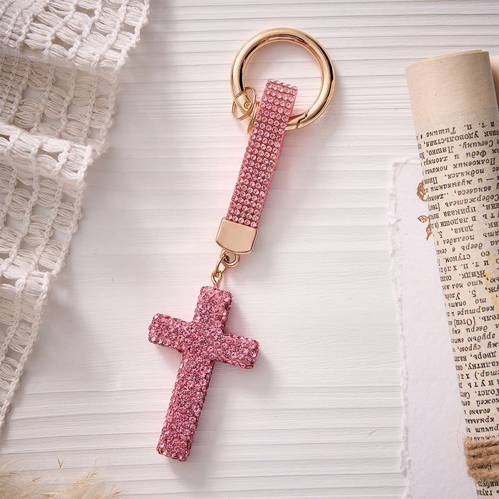 SolaceBeads Sparkling Rhinestone Cross Leather Keychain: Faith in Sparkling Glow - image 9