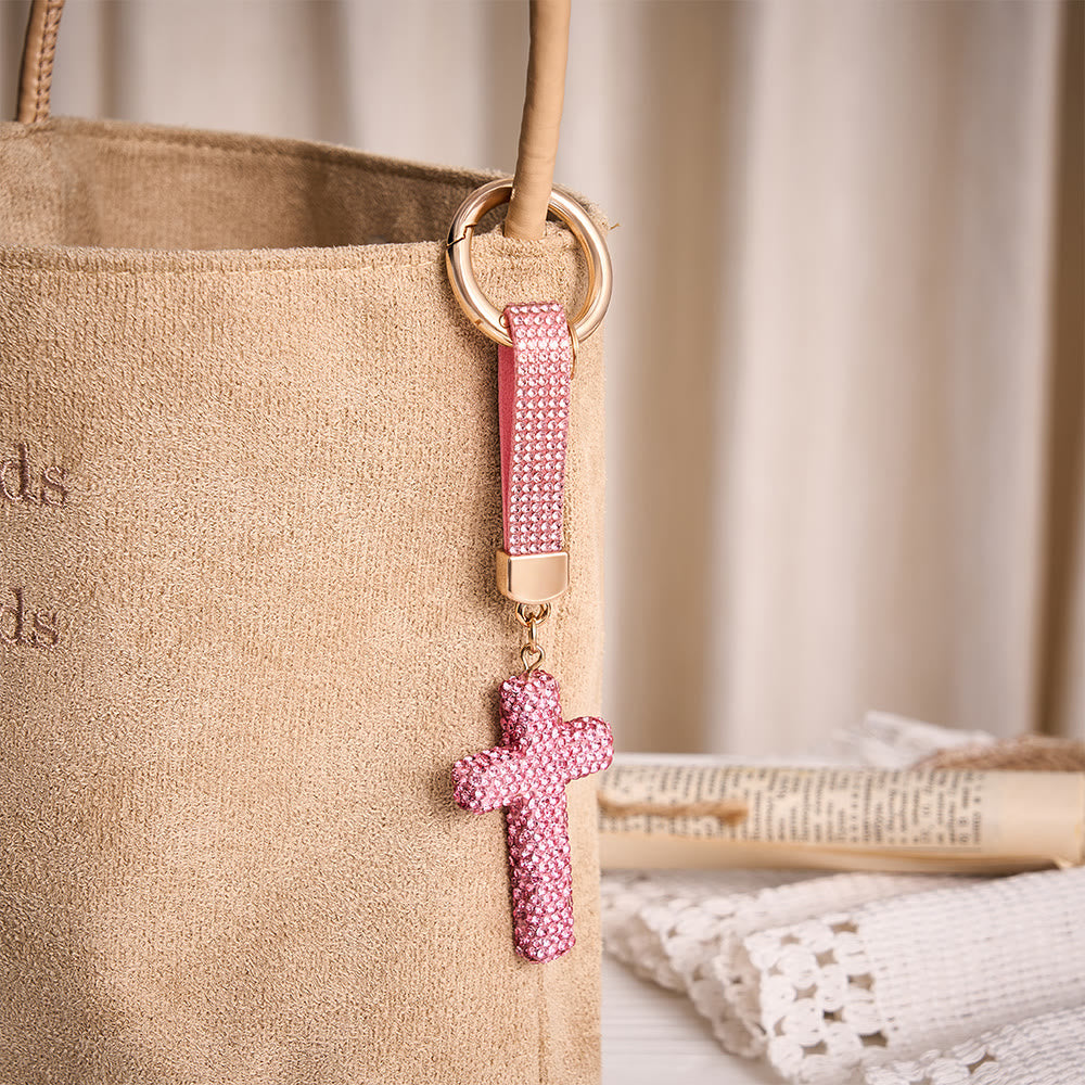 SolaceBeads Sparkling Rhinestone Cross Leather Keychain: Faith in Sparkling Glow - image 12