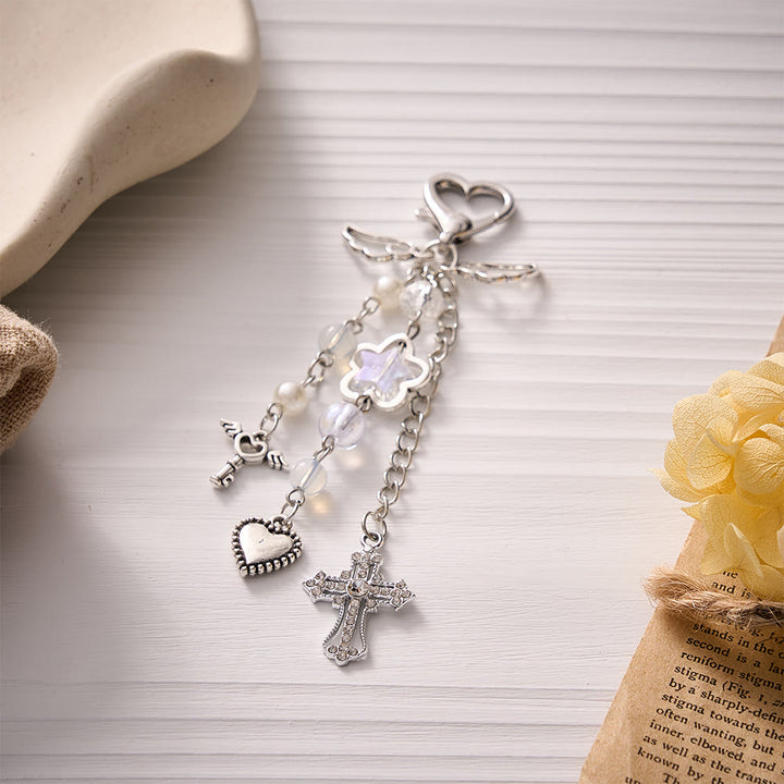 SolaceBeads Winged Cross &amp; Heart Keychain: Gentle Blessings, Pink &amp; Blue Available - image 4