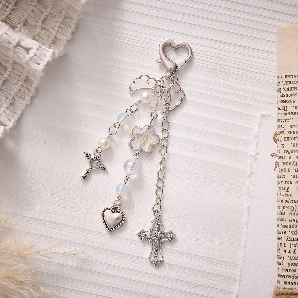 SolaceBeads Winged Cross &amp; Heart Keychain: Gentle Blessings, Pink &amp; Blue Available - Blue - image 3