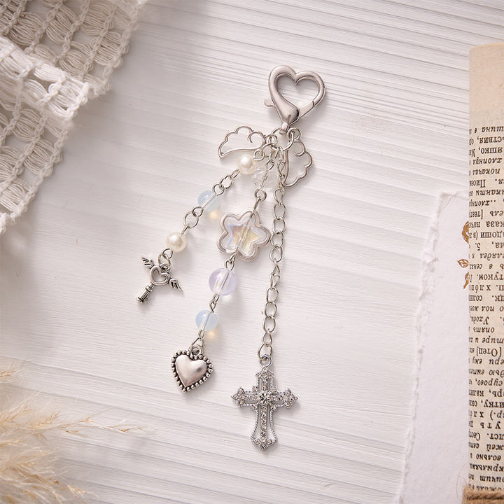 SolaceBeads Winged Cross &amp; Heart Keychain: Gentle Blessings, Pink &amp; Blue Available - Blue - image 3