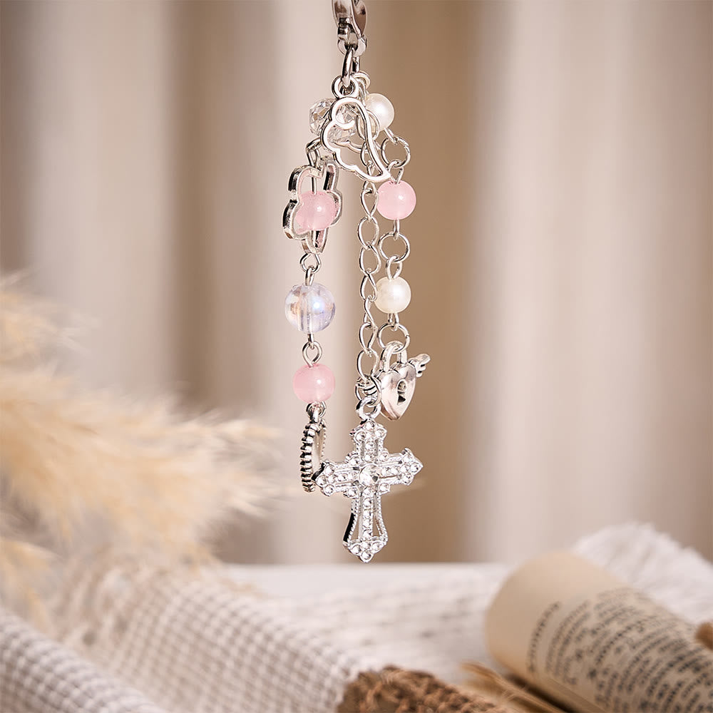 SolaceBeads Winged Cross &amp; Heart Keychain: Gentle Blessings, Pink &amp; Blue Available - image 8