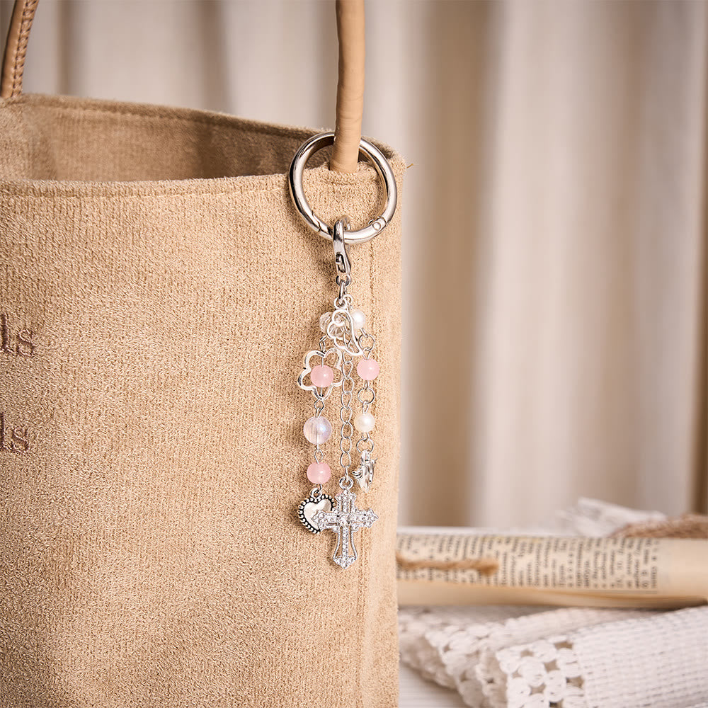 SolaceBeads Winged Cross &amp; Heart Keychain: Gentle Blessings, Pink &amp; Blue Available - image 6