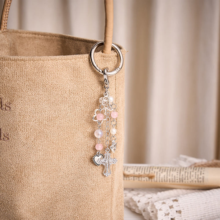 SolaceBeads Winged Cross &amp; Heart Keychain: Gentle Blessings, Pink &amp; Blue Available - image 6