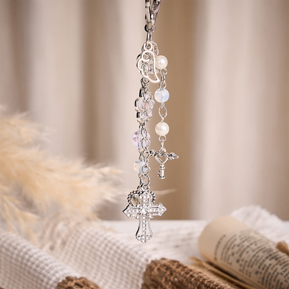 SolaceBeads Winged Cross &amp; Heart Keychain: Gentle Blessings, Pink &amp; Blue Available - image 9