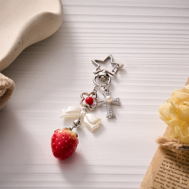 SolaceBeads Star Clasp Strawberry Cross Keychain: Abiding Grace Close At Hand - image 1