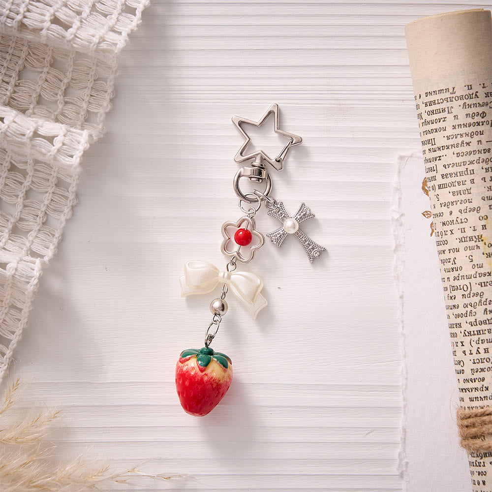 SolaceBeads Star Clasp Strawberry Cross Keychain: Abiding Grace Close At Hand - White &amp; Red - image 0