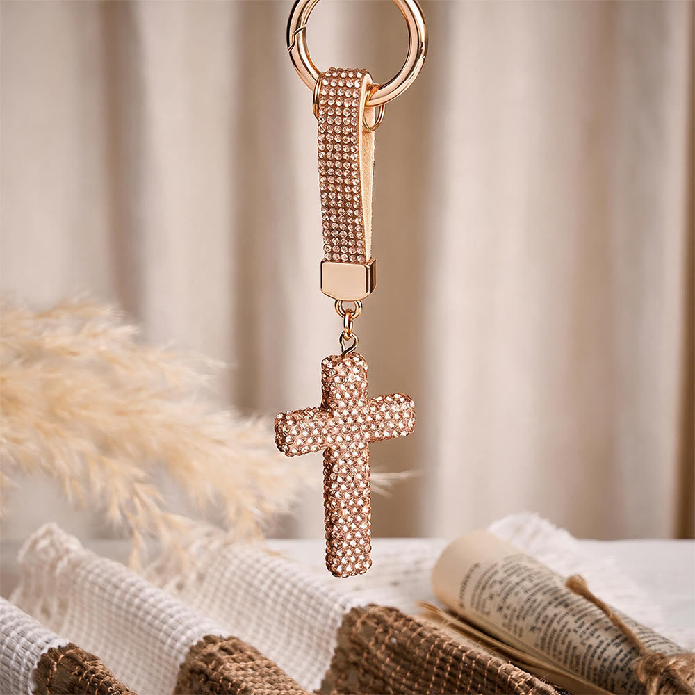 SolaceBeads Sparkling Rhinestone Cross Leather Keychain: Faith in Sparkling Glow - image 8