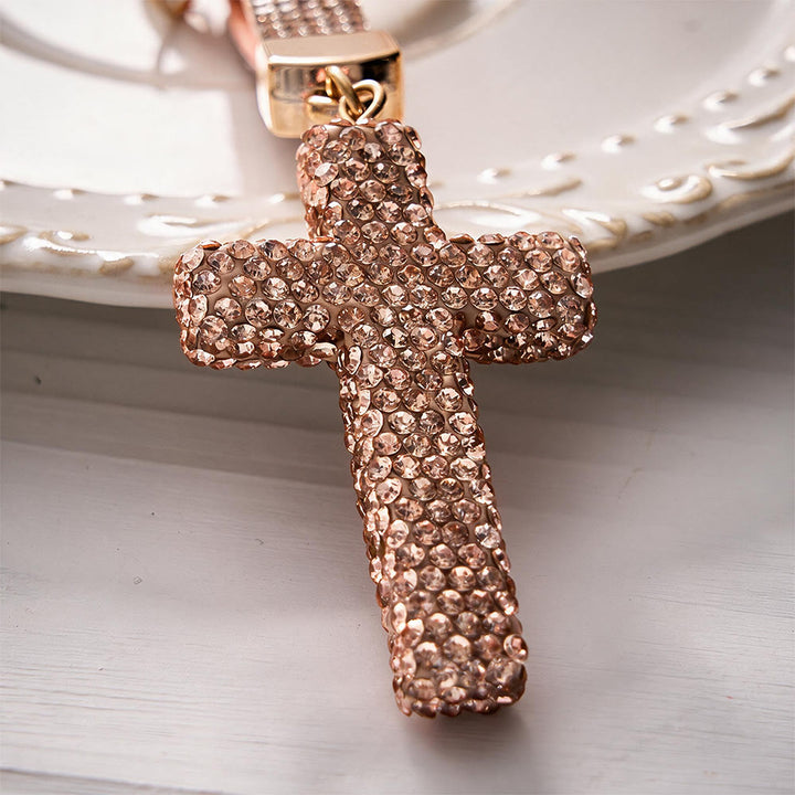 SolaceBeads Sparkling Rhinestone Cross Leather Keychain: Faith in Sparkling Glow - image 5