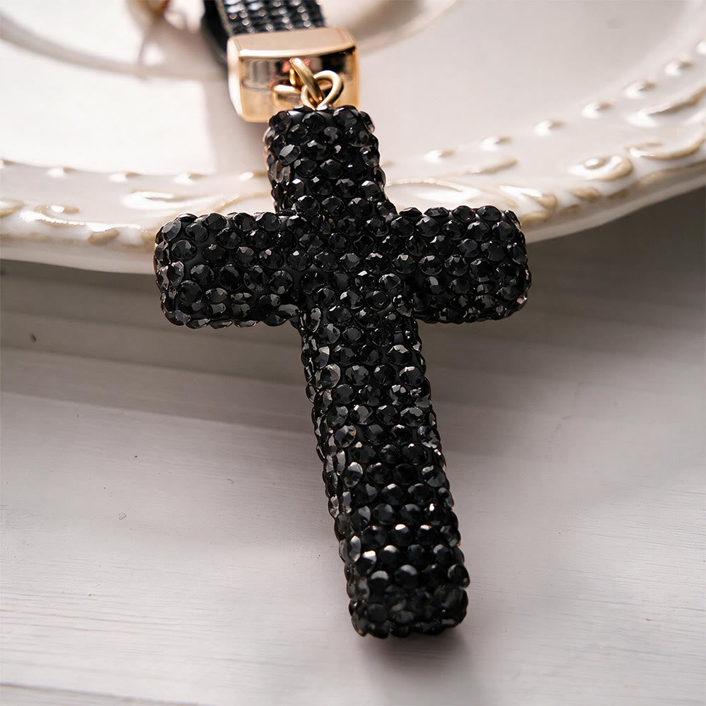 SolaceBeads Sparkling Rhinestone Cross Leather Keychain: Faith in Sparkling Glow - image 4